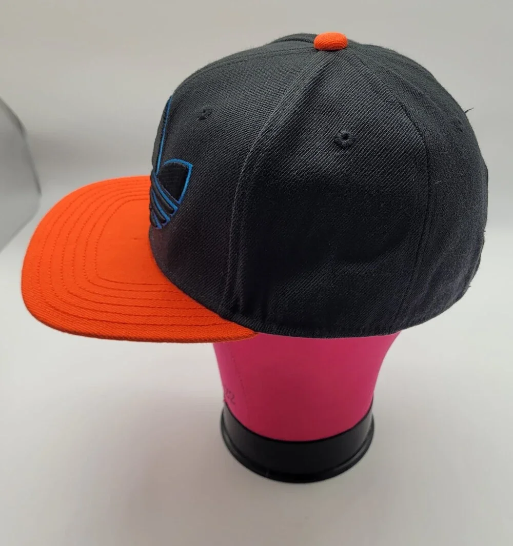 Adidas Hat Cap StrapBack Black Orange Trefoil Logo Embroidered Mens UnderbrimY2K